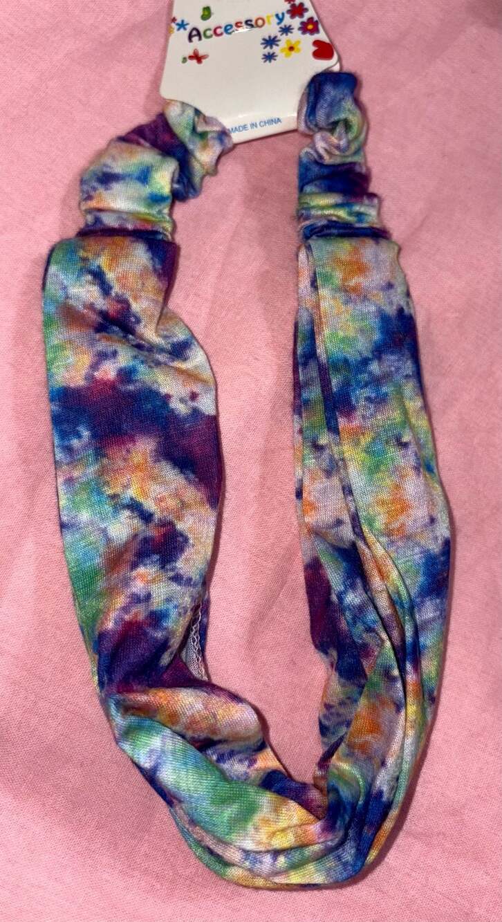 Tie-Dye Elastic Headband with Purple Green and Multicolor